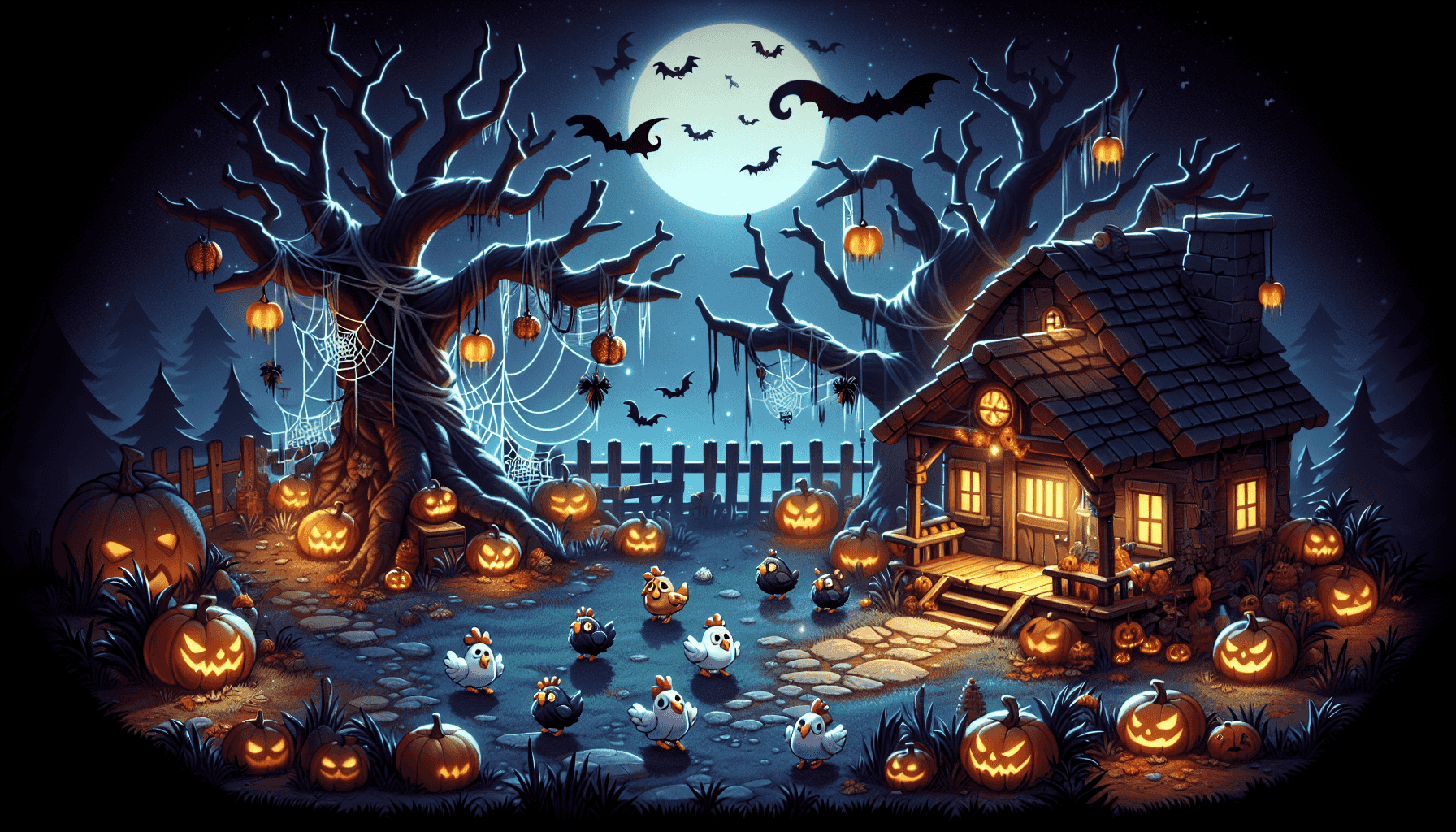 Nível temático de Halloween com decorações assustadoras
